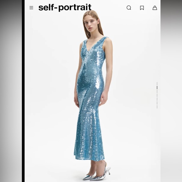 Self Portrait Blue Sequin Midi Flare Dress - Picture 3 of 10